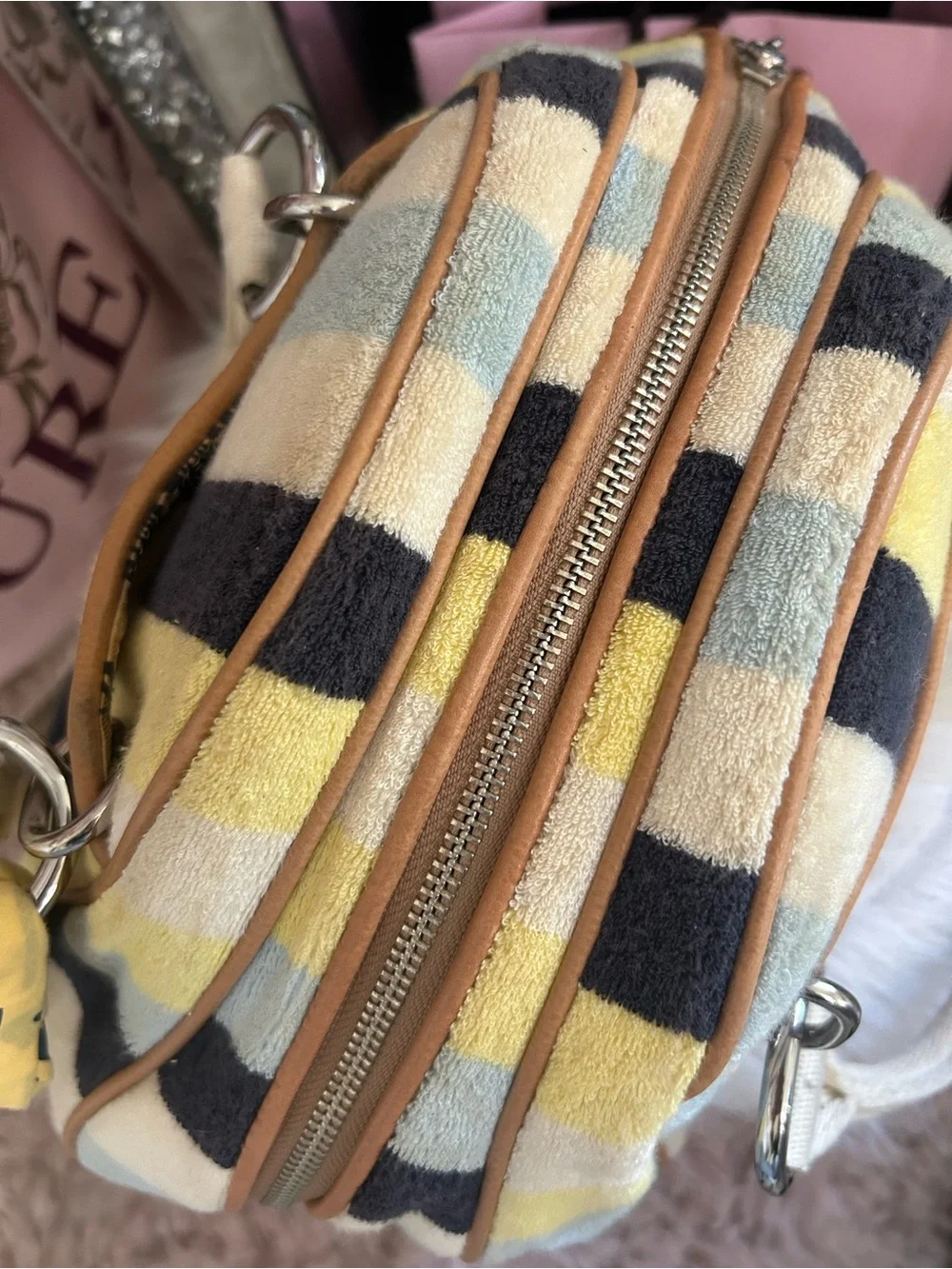 Rare Y2K Vintage Juicy Couture Colorful Striped Terry BEE Bowler Satchel Bag 🐝